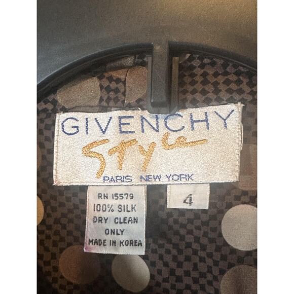 Vintage Givenchy Shirt Womens Size 4 Brown Silk Polka Dot Tie Neck Blouse 80s - Picture 5 of 10